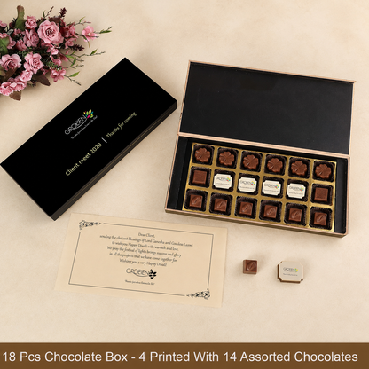 Diwali Chocolate Gift Box – 18 Chocolates  With Four Logo Printed  (Min. 10 Boxes)