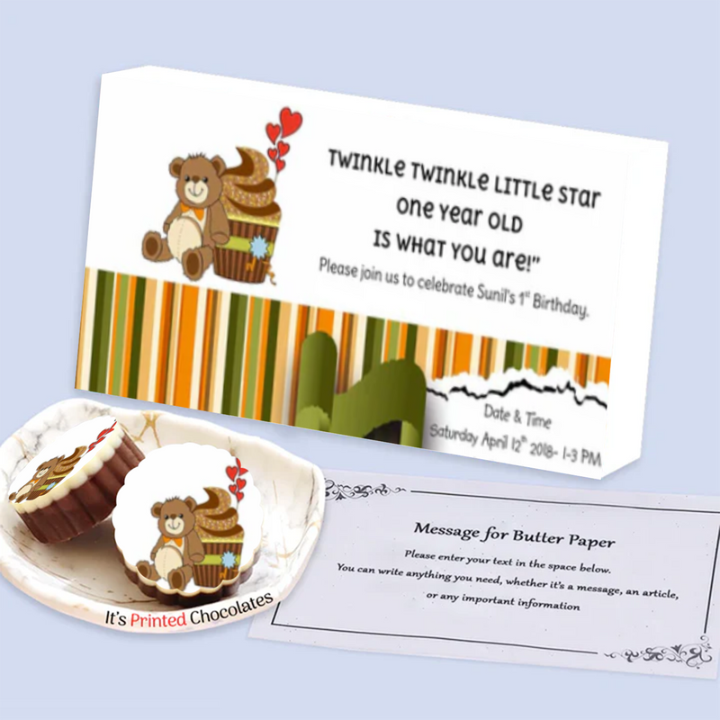 Teddy Design Printed chocolates Birthday Invitation