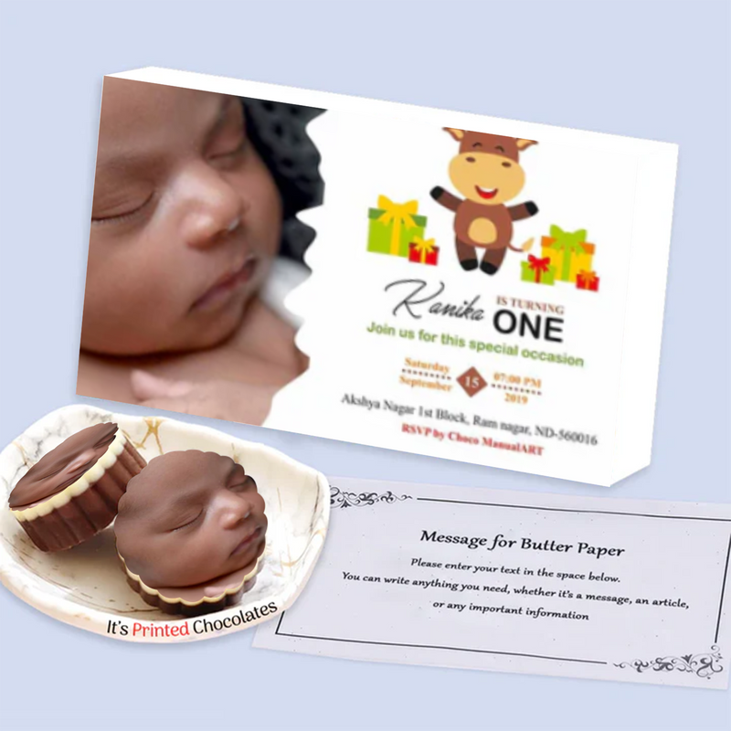 1st Birthday invitation Photo Printed Chocolates gift
