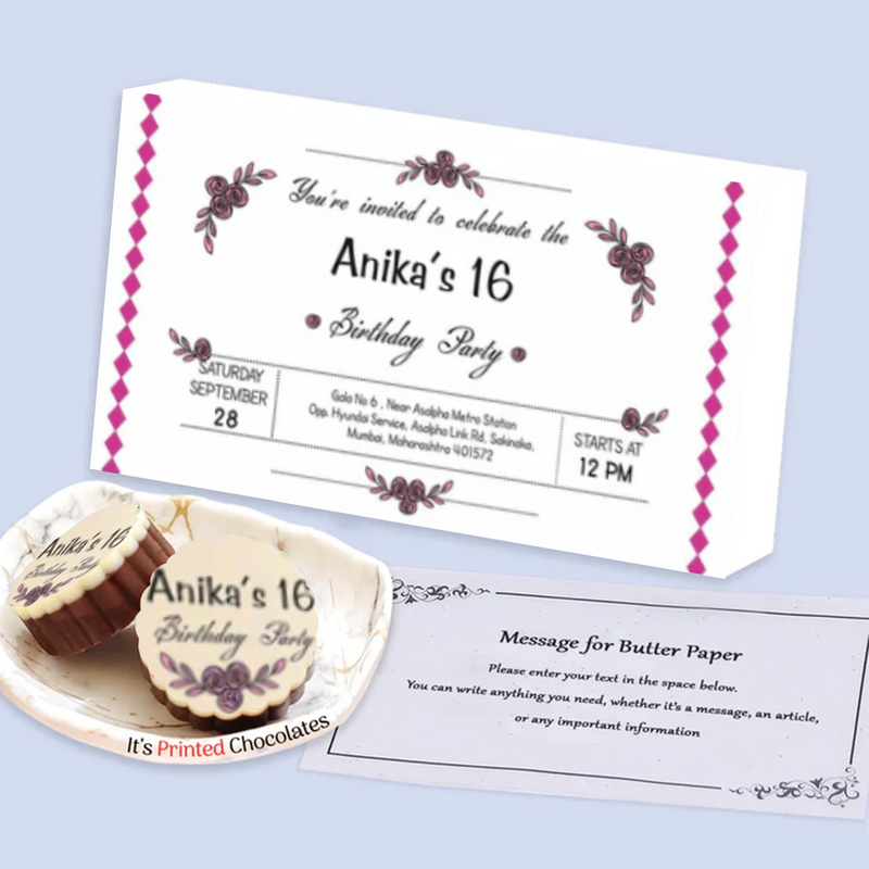 White Elegant Box of Printed Chocolates Birthday Invitation