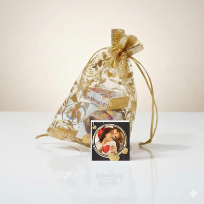 Customized Golden Potli Chocolate Gift with Photo Print