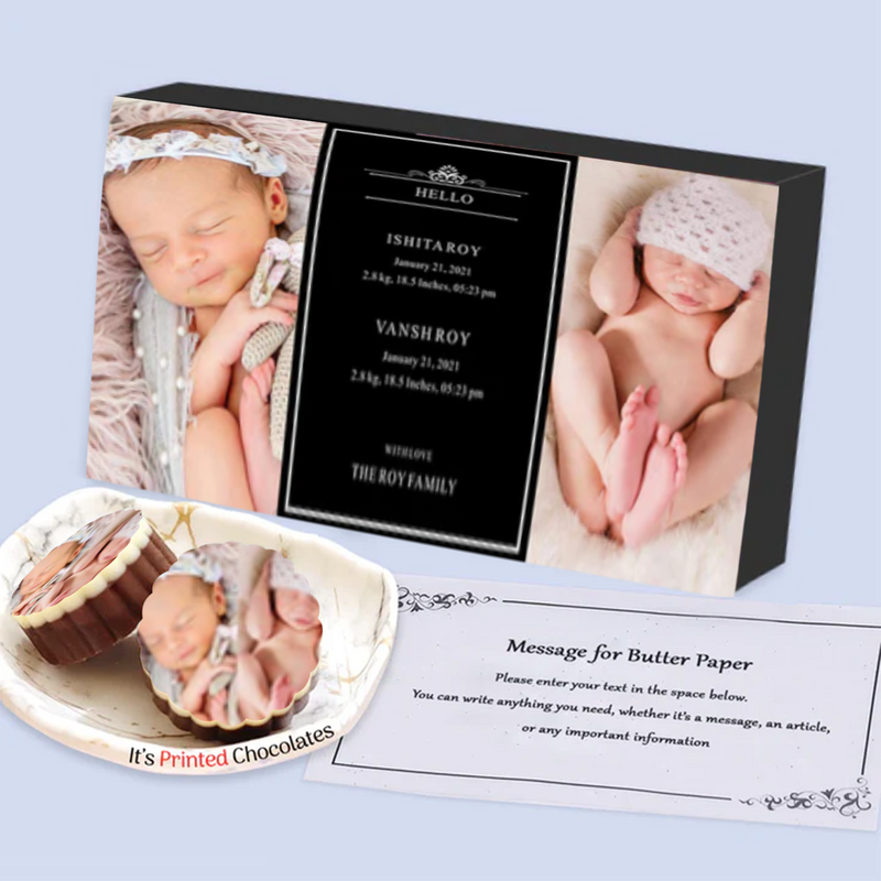 Colorful toys print baby boy announcement chocolate gift
