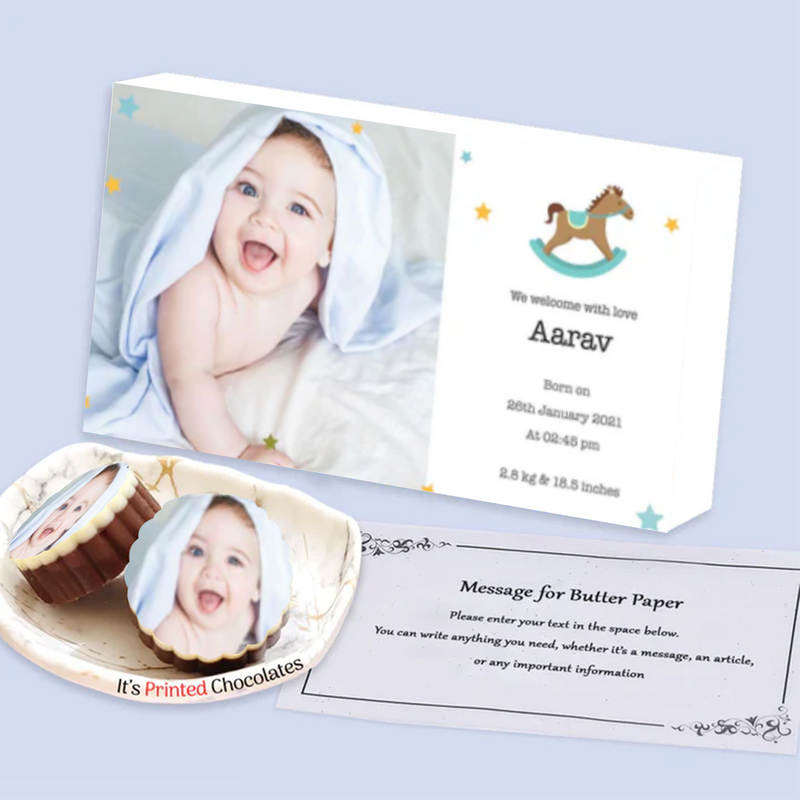 White decent personalised gift baby boy announcement