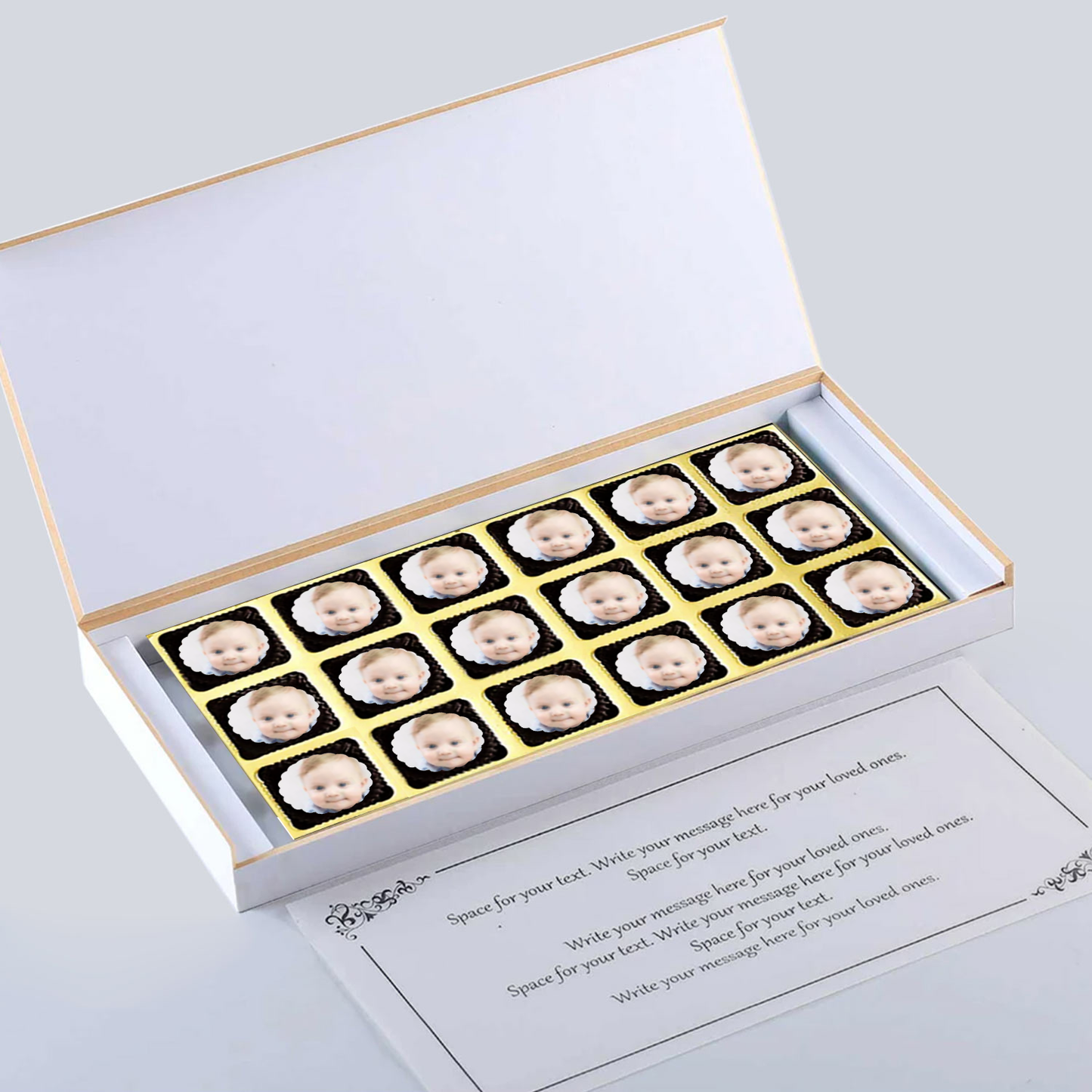 A golden crown printed chocolates Baby boy announcement