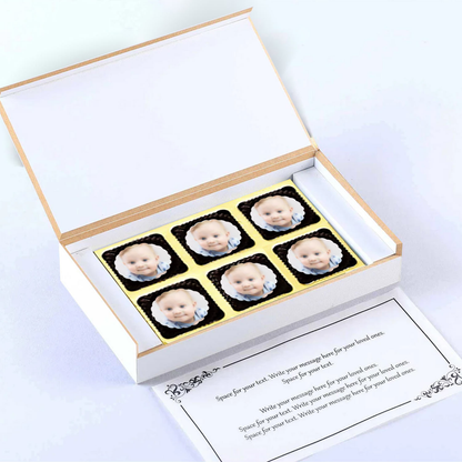 A golden crown printed chocolates Baby boy announcement