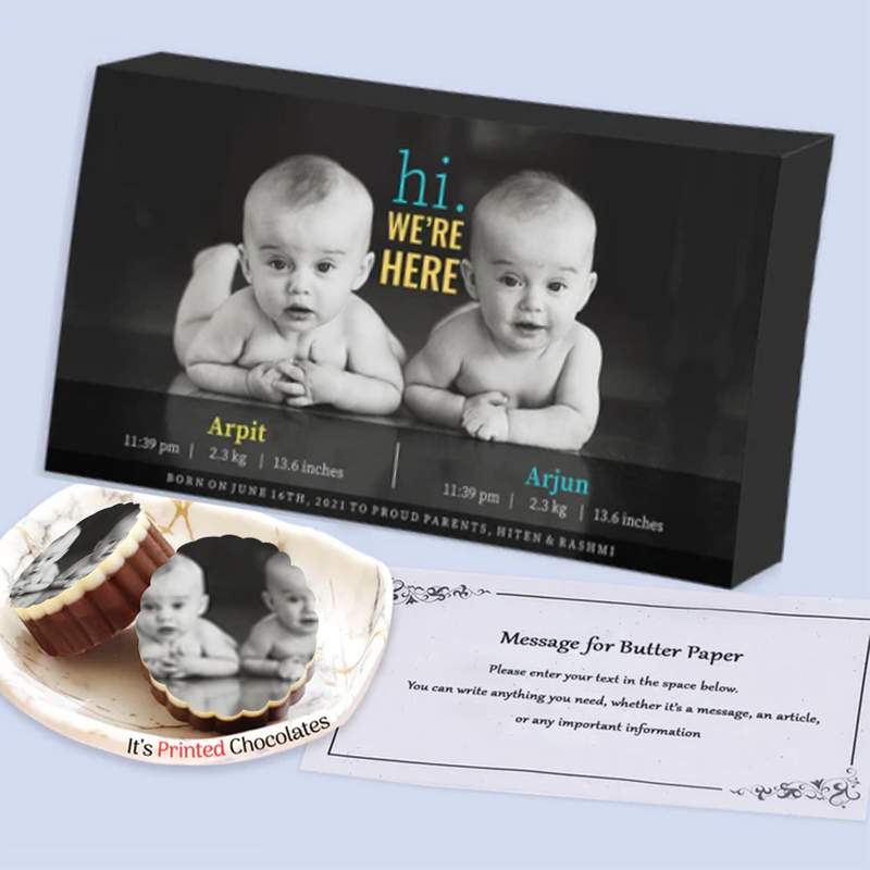Unique way to announce baby - photo printed chocolates
