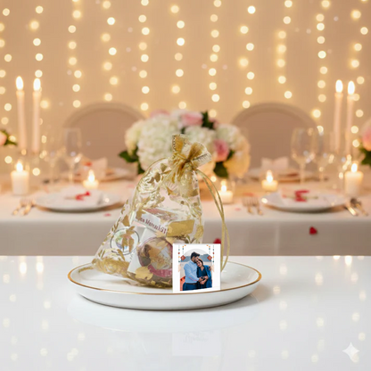 Customized Golden Potli with 5 Personalized Photo Chocolates