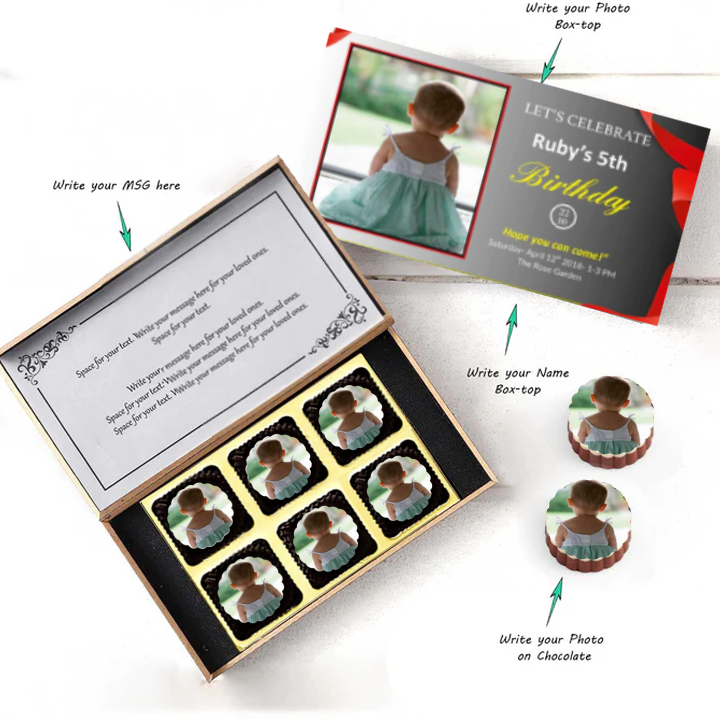 Red ribbon Photo Printed Chocolates birthday invitation