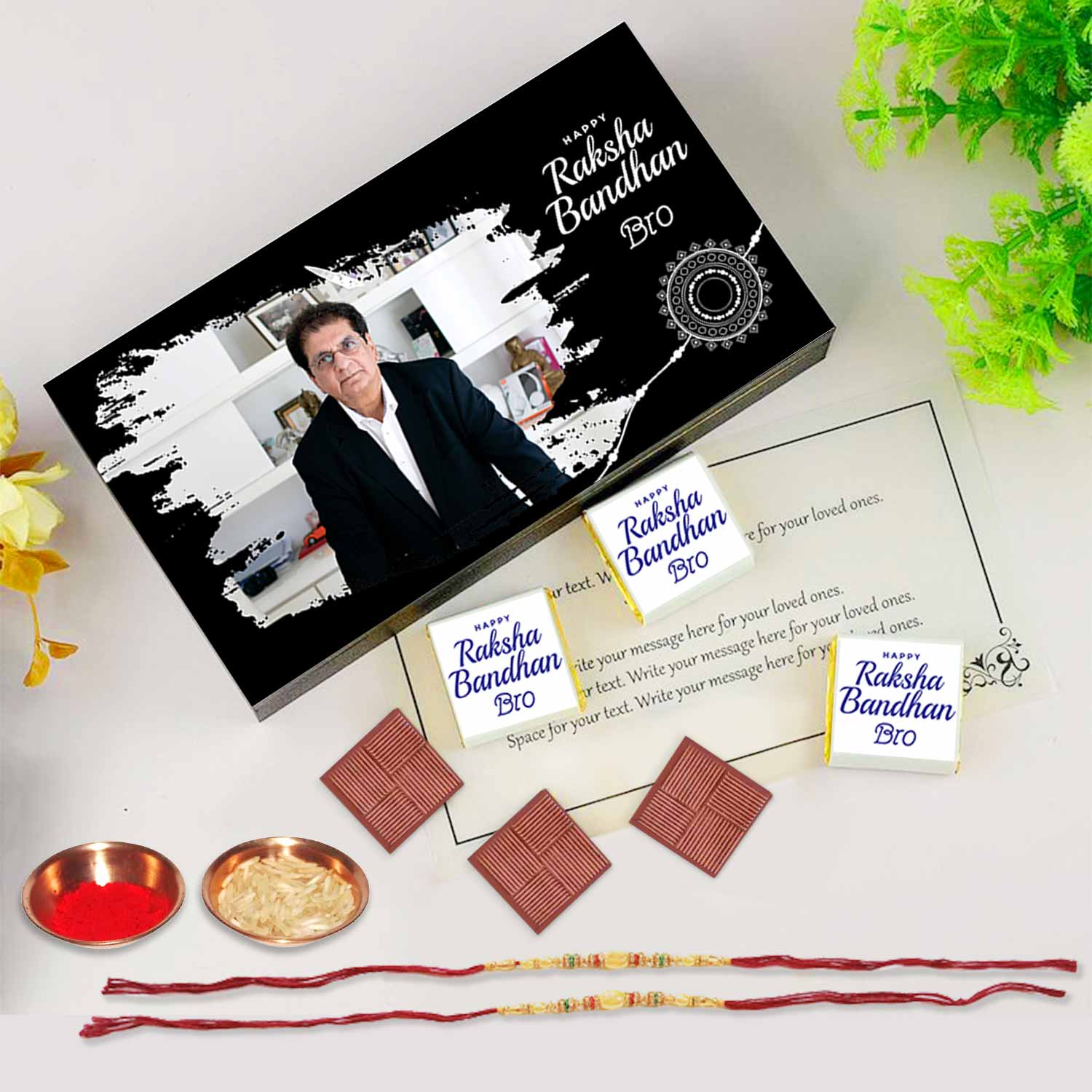 Delicate rakhi design printed black elegant customised gift