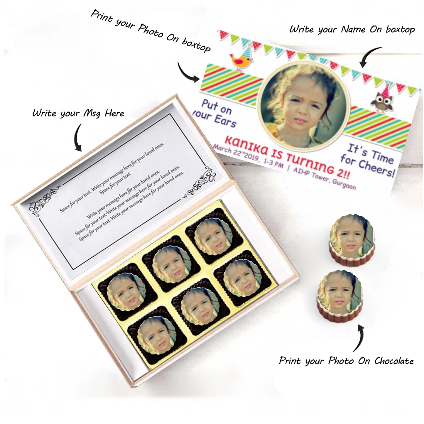 Colorful Box of Photo Printed chocolates Birthday invitation