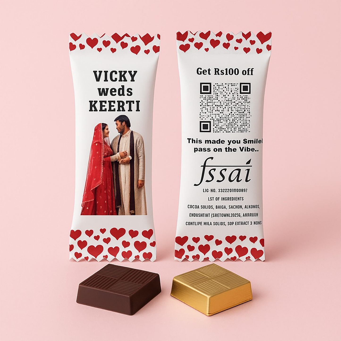 Personalized Wedding Chocolate Bar with Custom Couple Photo & Heart-Themed Wrapper  Perfect for Return Gifts (25 pcs to 100 pcs)