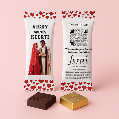 Personalized Wedding Chocolate Bar with Custom Couple Photo & Heart-Themed Wrapper  Perfect for Return Gifts (25 pcs to 100 pcs)