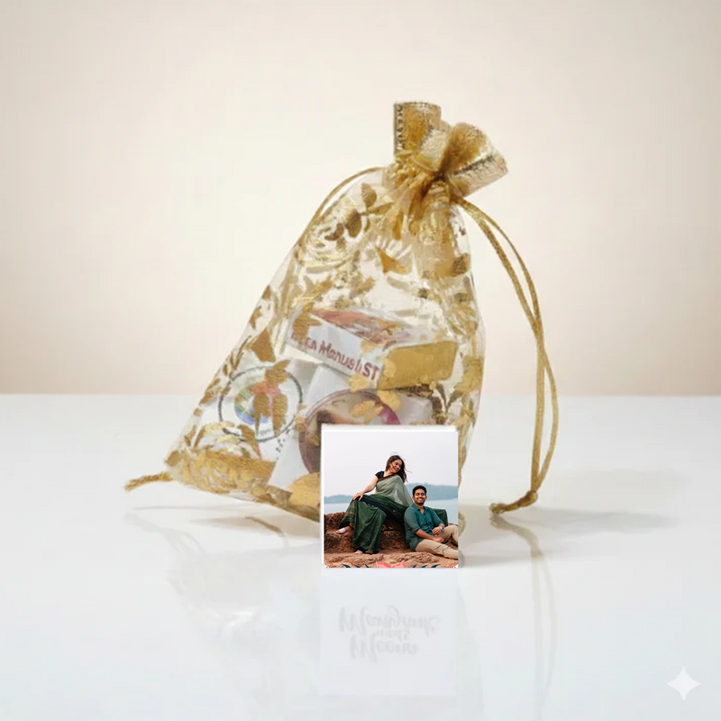 Photo Printed Chocolate Gift in Luxury Golden Potli (Pack of 5)