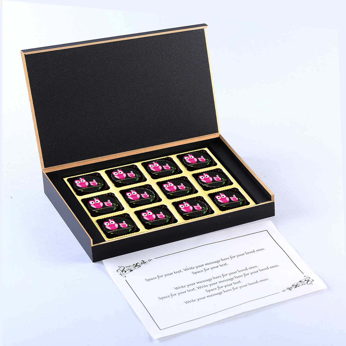 "Whooo's turning one" Owls Printed Chocolates birthday invitation