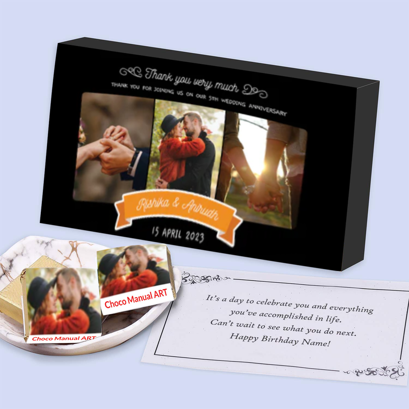 Orange ribbon anniversary return gift chocolates