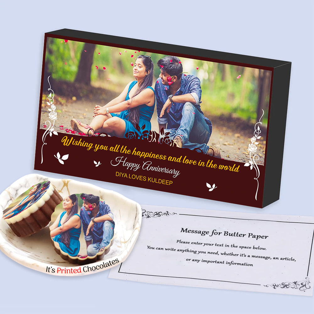 Photo Printed Chocolates For Husband with Personalised Wood  en box