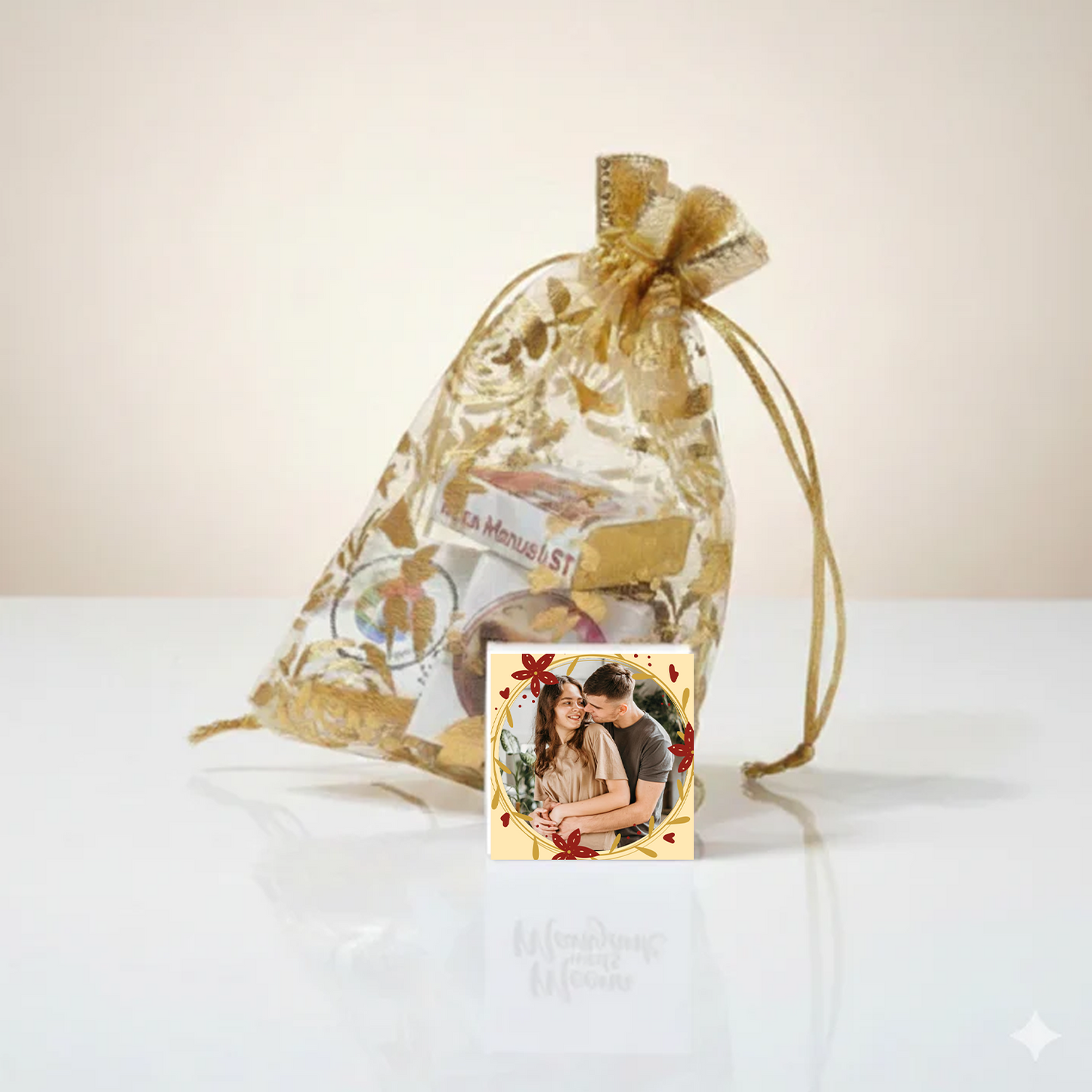 Photo Customized Chocolate Potli Gift with Premium Golden Packaging