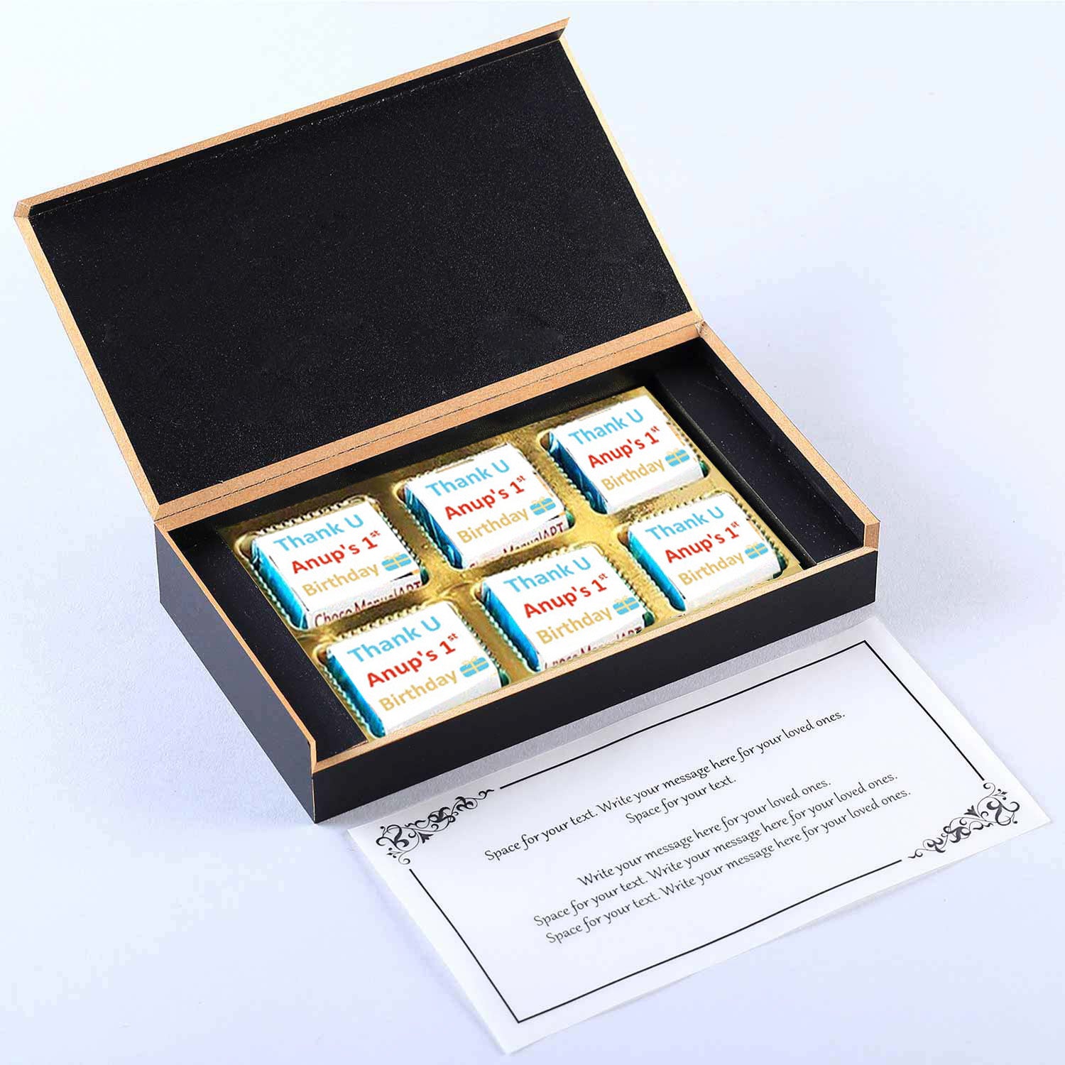 Black elegant personalised gift box 1st birthday return gift