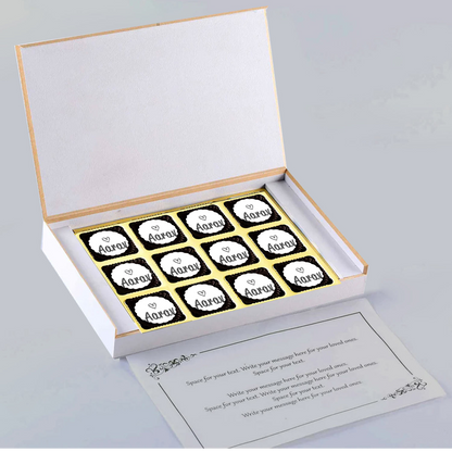 Black elegant box of printed chocolates twins announcement