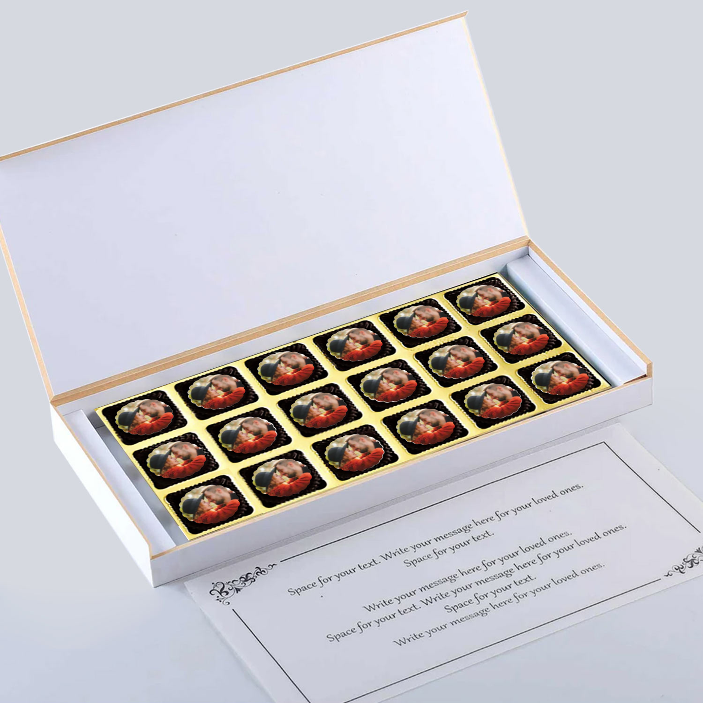 Leaves green coloured personalised chocolates return gift