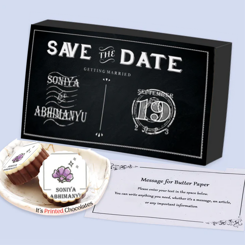 Beautiful wedding date printed chocolates personalised invite