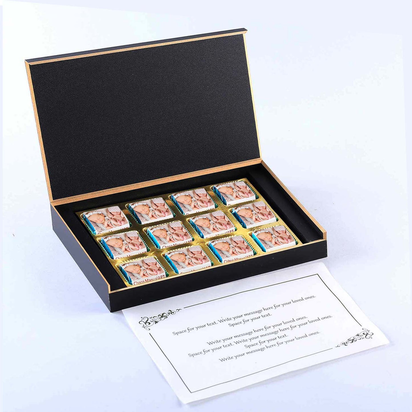 Names printed wrapped chocolates twin announcement