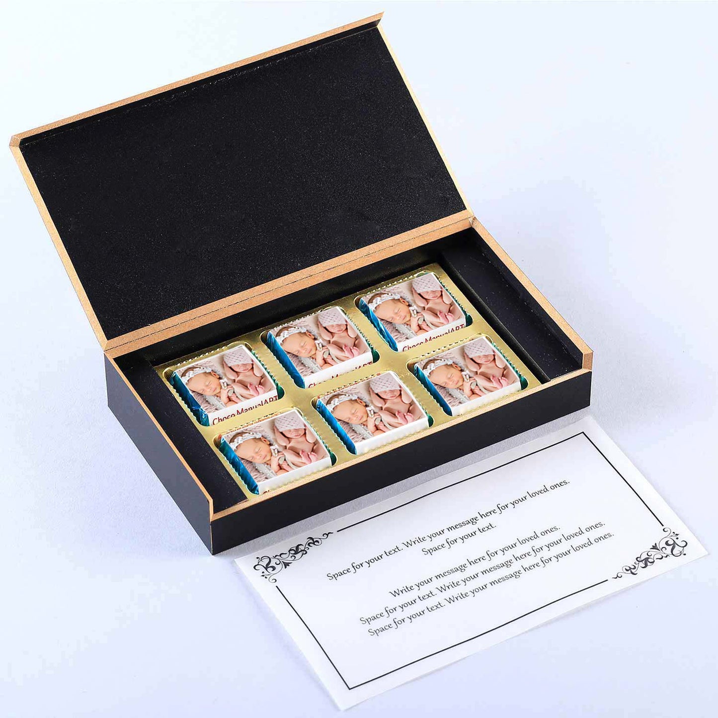 Names printed wrapped chocolates twin announcement