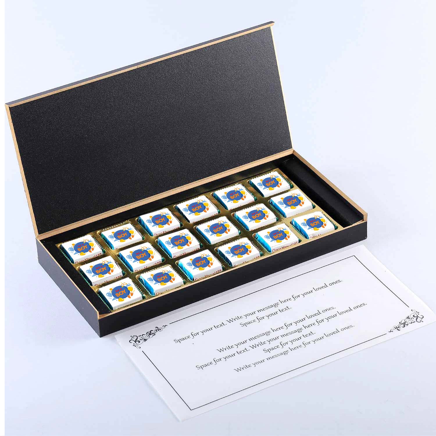 Baby boy birth announcement "It's a Boy" customised chocolates