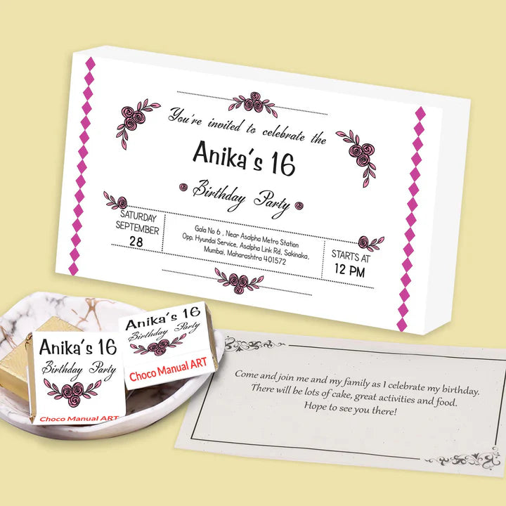 Delicate design printed personalised birthday invitation gift