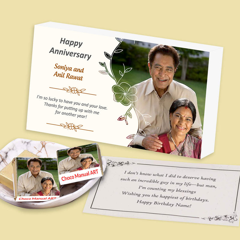Photo printed wooden box of chocolates with printed wrappers
