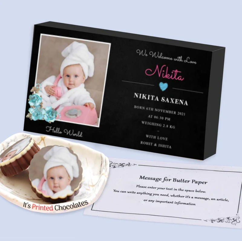 Hi dates printed chocolates for twins announcement