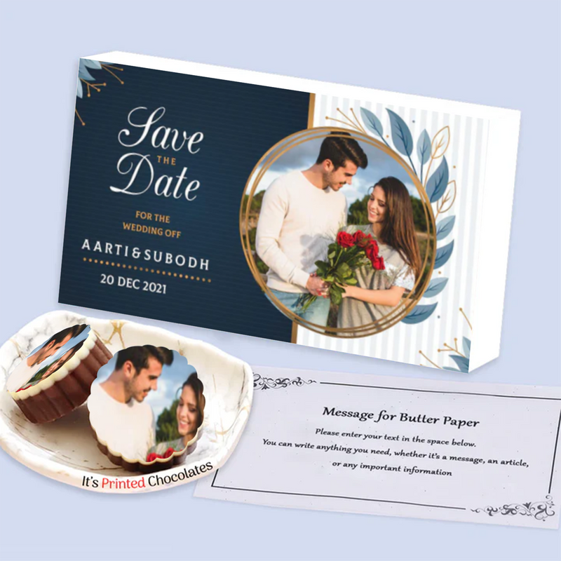 Botanical leaf wreath names printed chocolates invitation