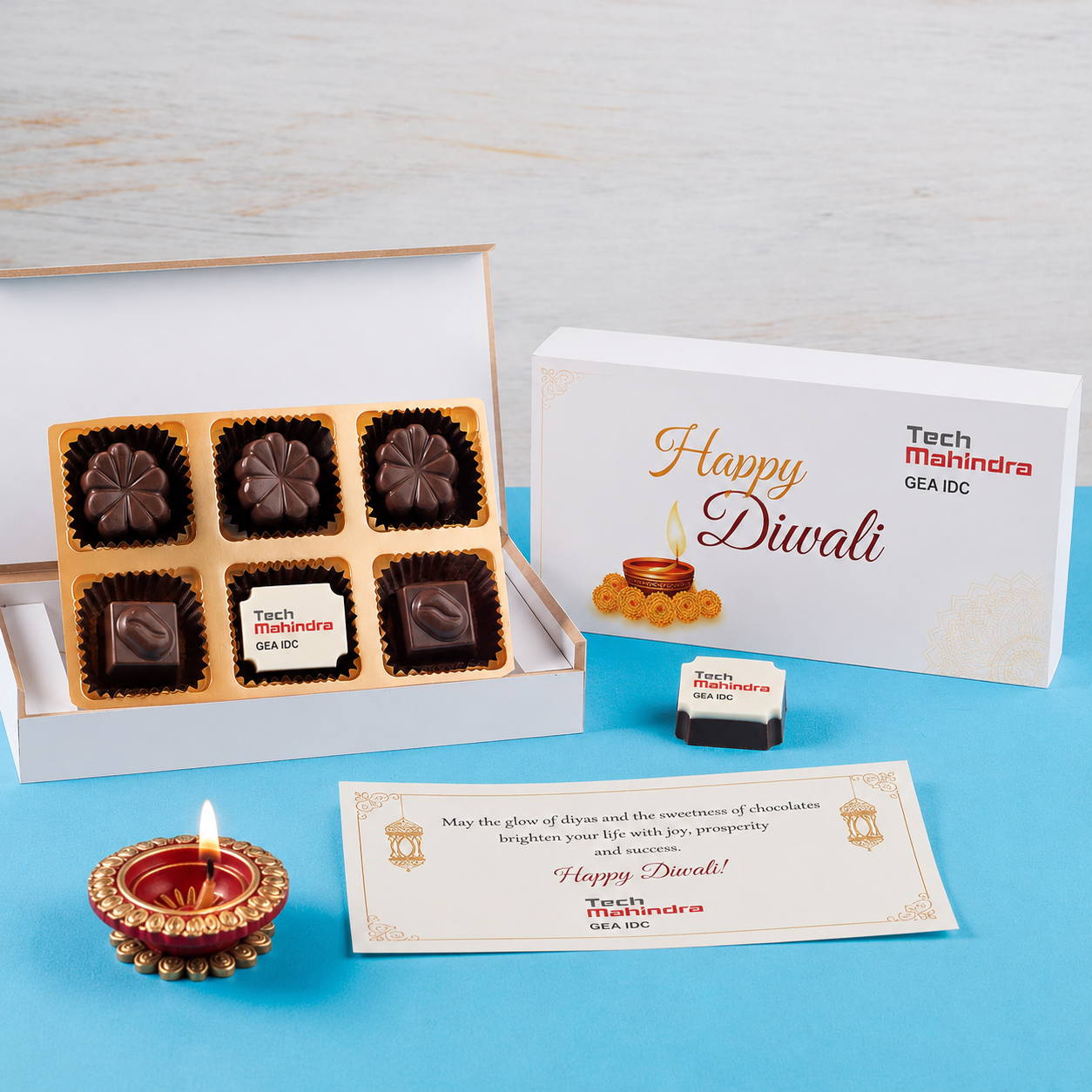 Corporate Diwali Chocolate Gift Box – 6 Chocolates | Custom Printed | Min. 10 Boxes