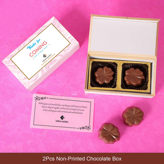 2-piece non-printed chocolate gift box with thank you card and floral-shaped chocolates – ideal for return gifts, events, or client appreciation