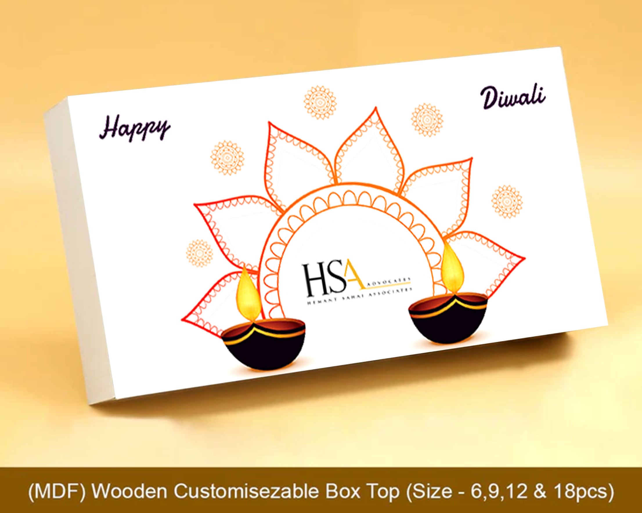 "Delicate design printed Diwali chocolates gift, an elegant and flavorful surprise."