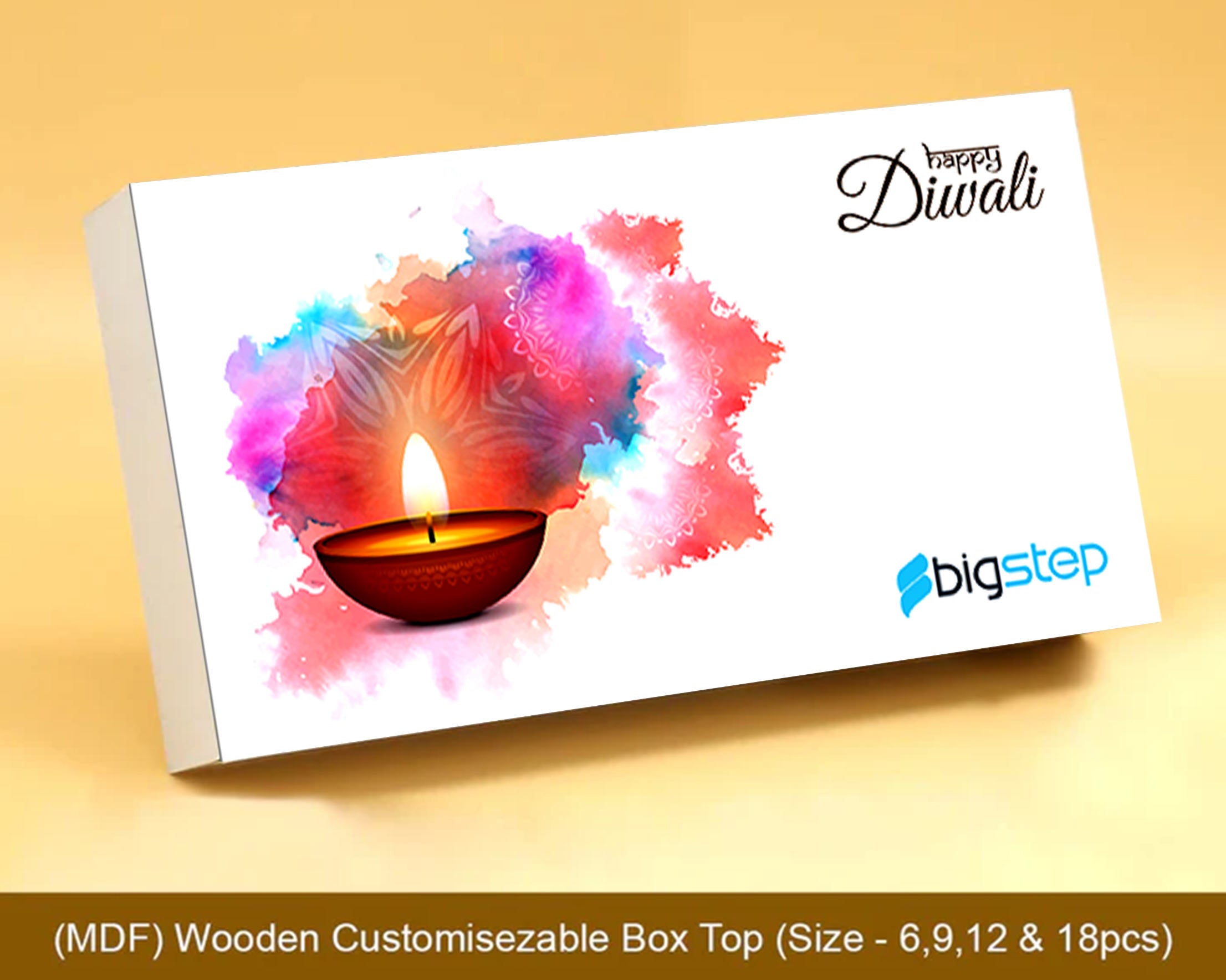 "White modern box of Diwali logo-printed chocolates, a delightful Diwali gift."