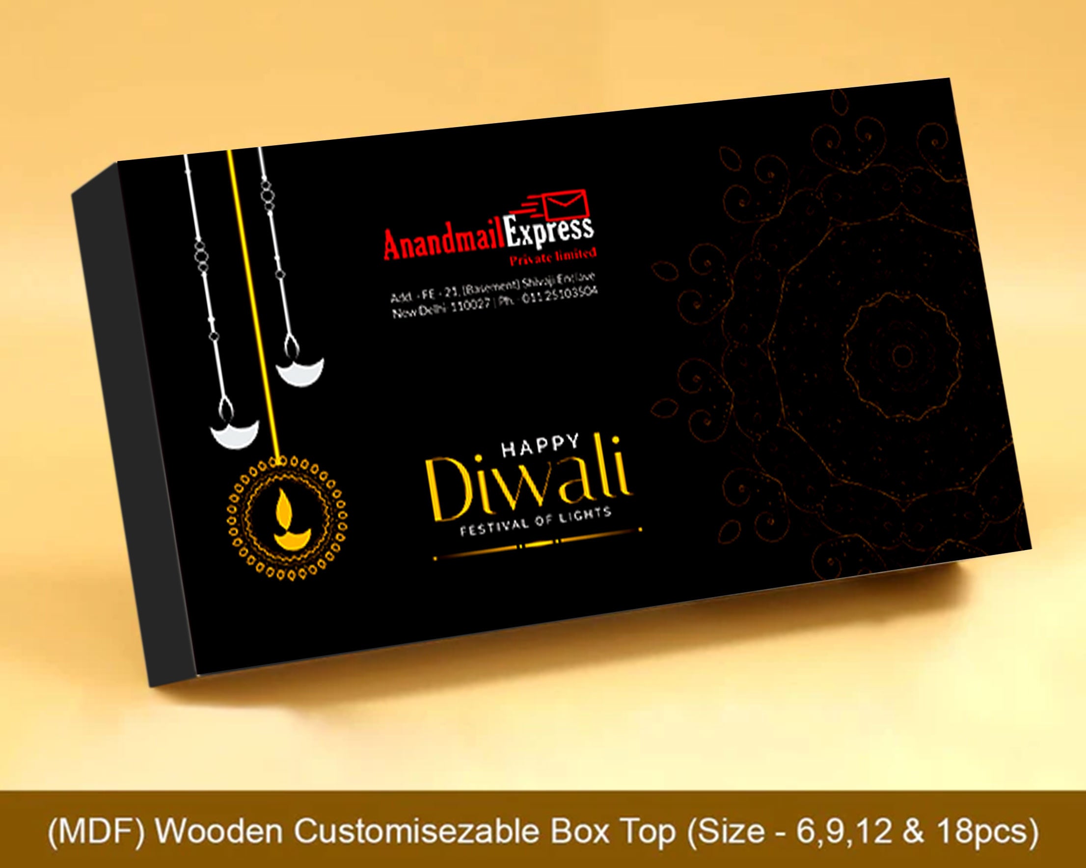 "Black modern box of customized chocolates, a stylish Diwali gift option."