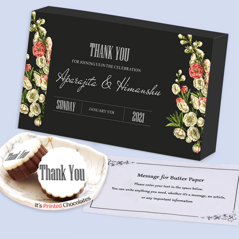 Elegant black box printed chocolates return gift
