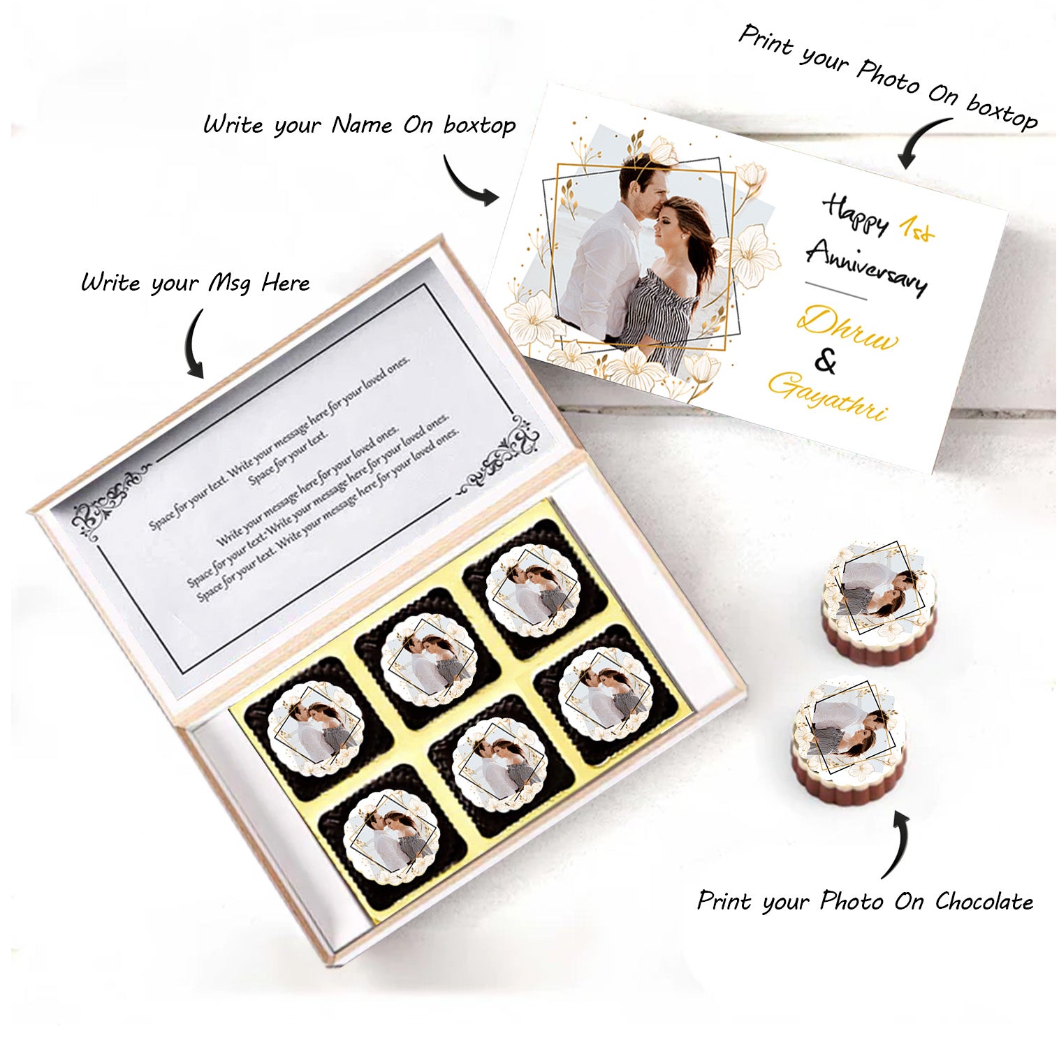 Name printed chocolates to congratulate the couple