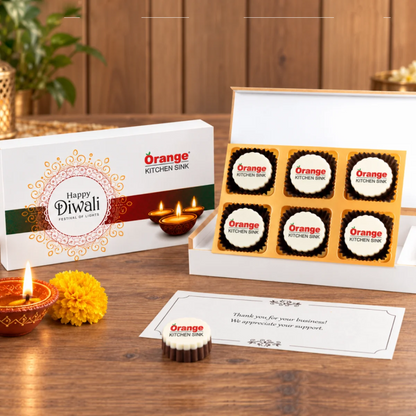 Premium Corporate Diwali Chocolate Gift Box – 6 Customized Logo Chocolates | Min. 10 Boxes
