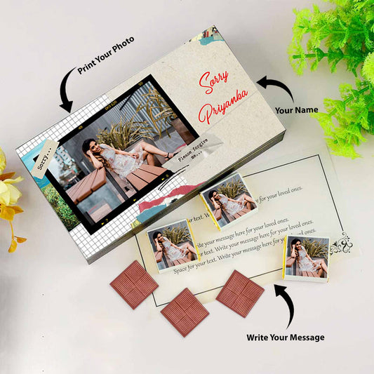 Sorry gift for friend I Chocolate box with image printed I Personalised message I Wooden packaging
