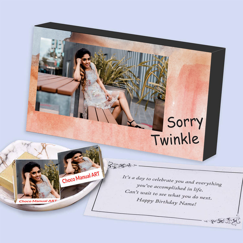 Unique Gift idea to say sorry chocolate box with Image and name printed I Delicious chocolates I Wooden box