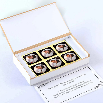 White elegant box wedding date printed chocolates invite
