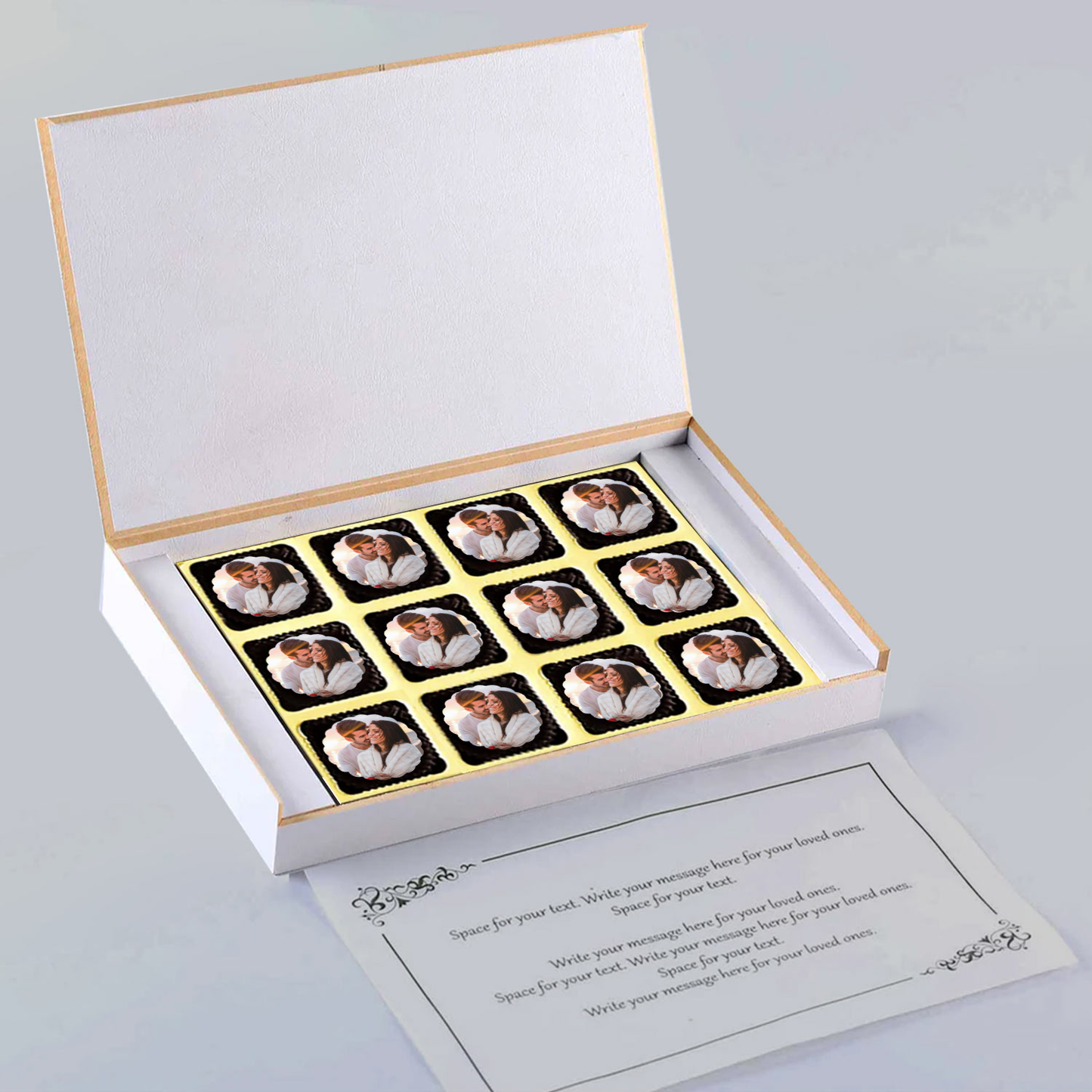 White elegant box wedding date printed chocolates invite