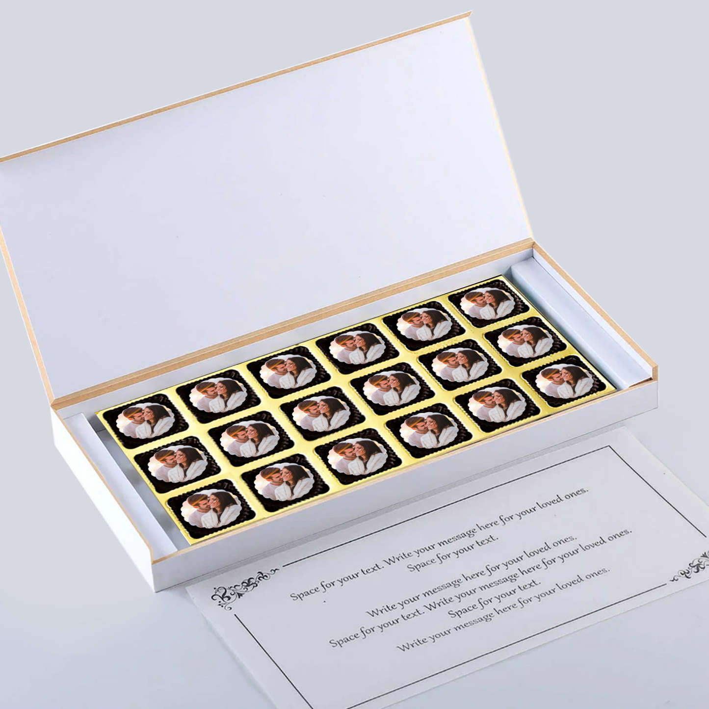 White elegant box wedding date printed chocolates invite