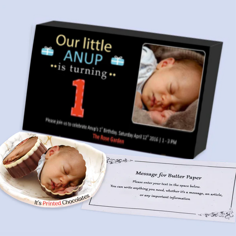 1st Birthday invitation Photo Printed chocolates gift
