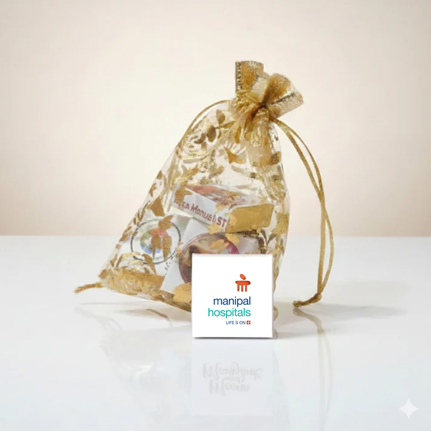 Customized Chocolate Potli Gift with Golden Wrap & Photo Print