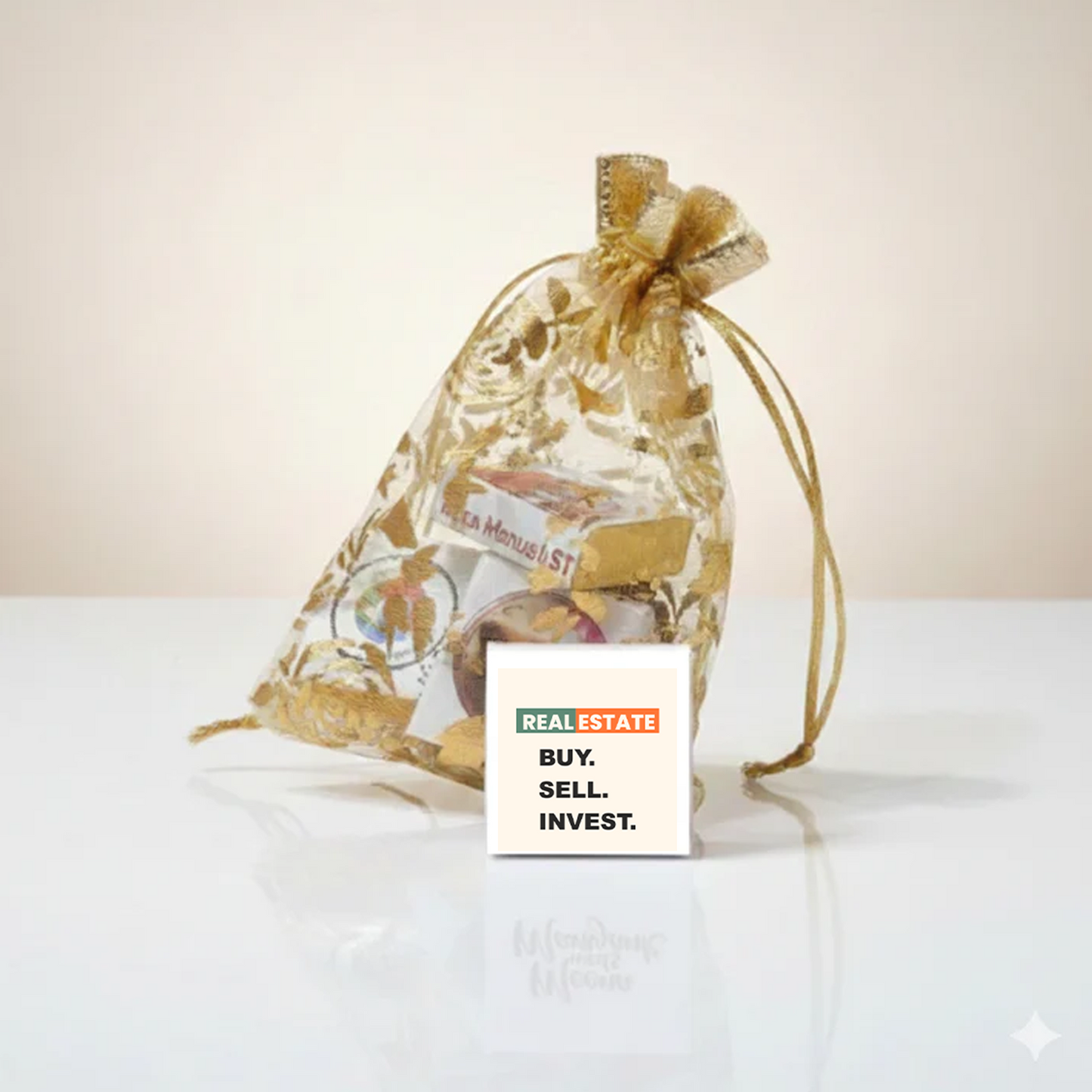 Customized Golden Potli Chocolate Gift Set with Photo Print