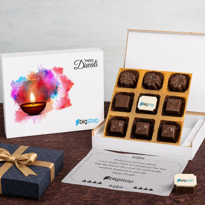 Corporate Diwali Chocolate Gift Box – 9 Chocolates | Custom One Printed | Min. 10 Boxes