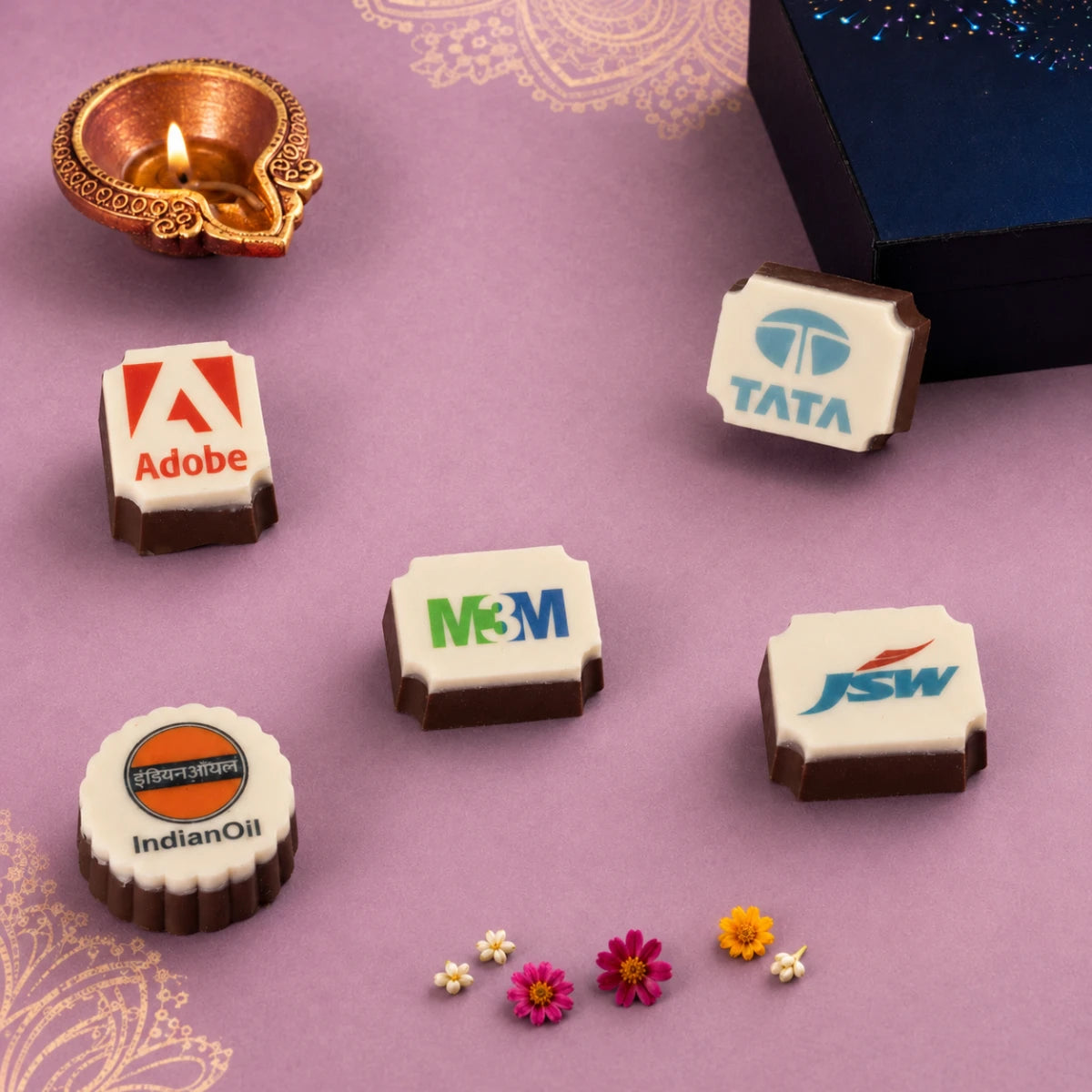 Corporate Diwali Chocolate Gift Box – 9 Chocolates | Custom One Printed | Min. 10 Boxes